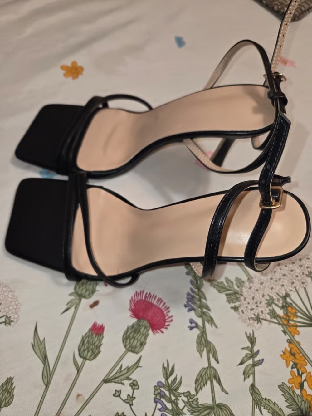 Black Strappy Square-Toe Women's Sandals